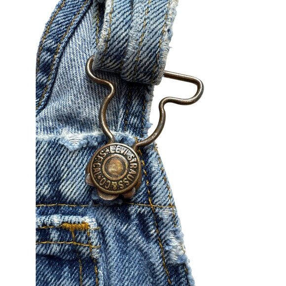 Vintage KIDS Levis Orange Tab Denim Overalls Size 4T Blue Distressed Shortalls M - Picture 10 of 11